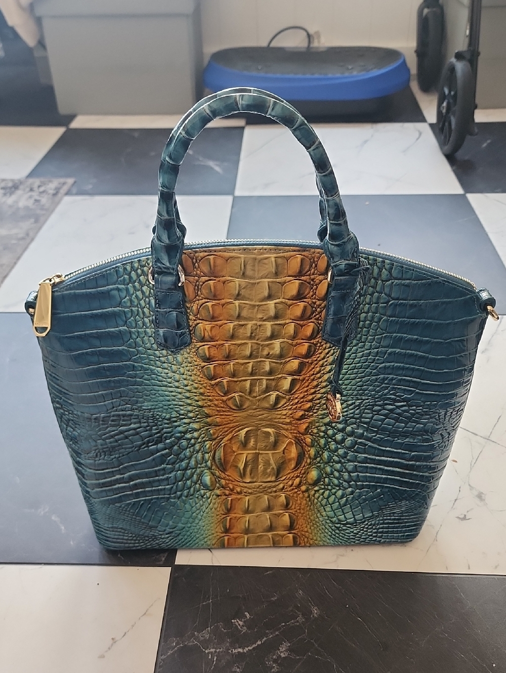 NWOT Brahmin Large Duxbury Satchel Bermuda Ombre Melbourne Croc-Embossed Leather - Picture 1 of 13